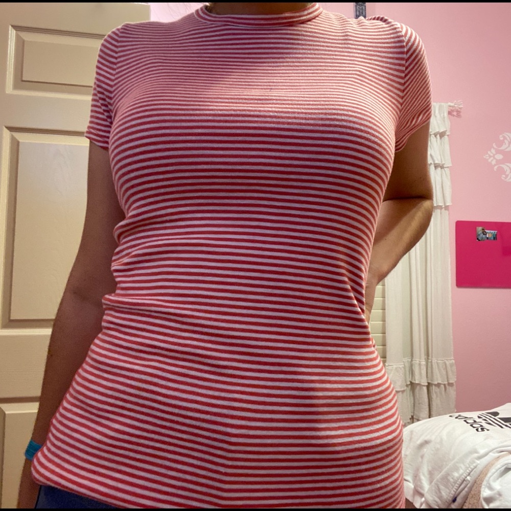 Red/Pink and White Fitted T-Shirt
